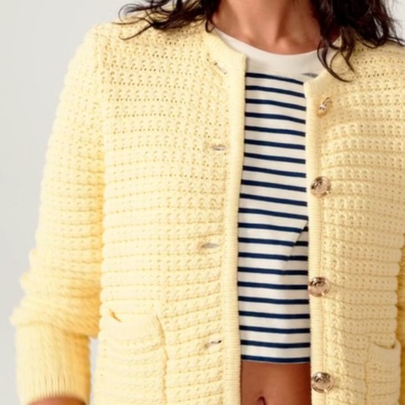 NWOT Ba&sh Gaspard Knitted Cardigan in Yellow Long Sleeves Cotton Button Pockets - Picture 3 of 7